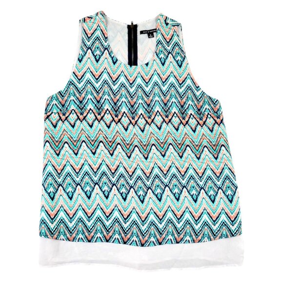 Womens XL Zac & Rachel Chevron Aztec Print Zipper Back Design Layered Sheer Top - Picture 7 of 12